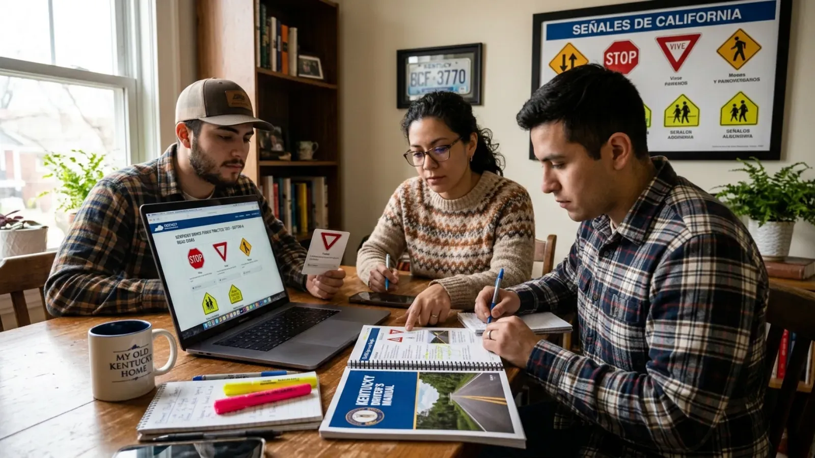 Adultos estudiando examen manejo en español en Texas