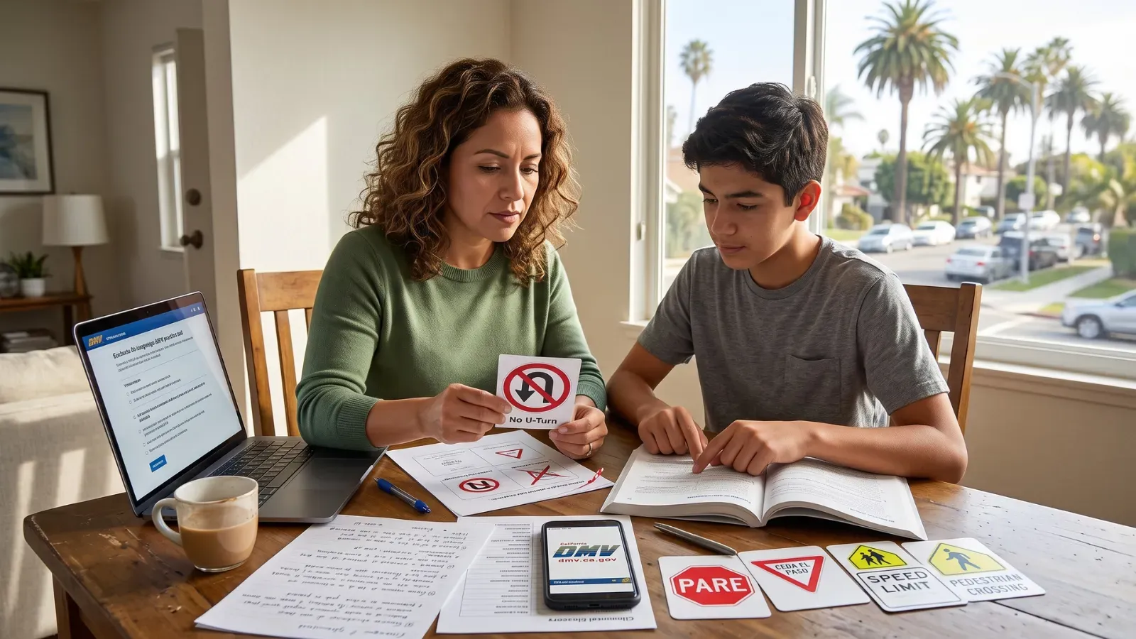 Non-native speakers preparing for the California DMV test in Spanish