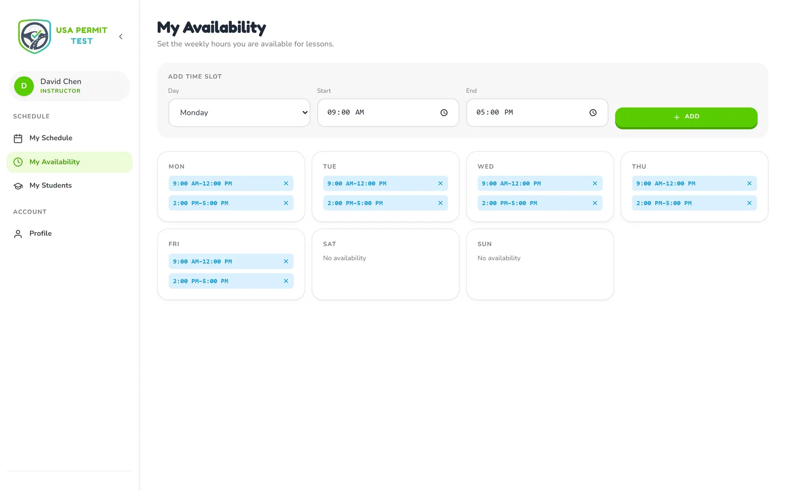 Weekly availability editor