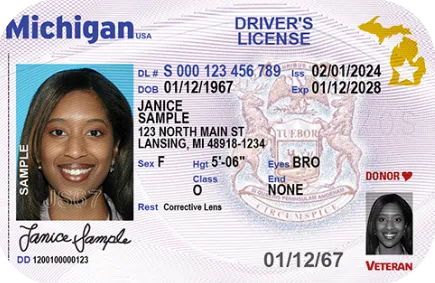 Ejemplo de licencia de conducir de Michigan