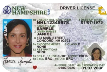 Sample New Hampshire driver license