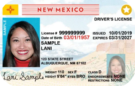 Sample New Mexico driver license