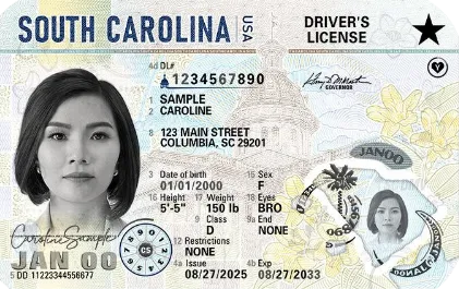 Sample South Carolina driver license