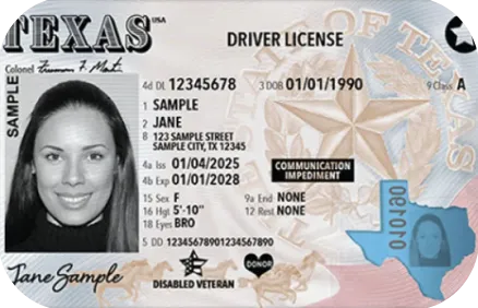 Ejemplo de licencia de conducir de Texas