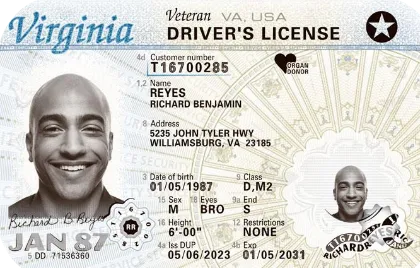 Sample Virginia driver license